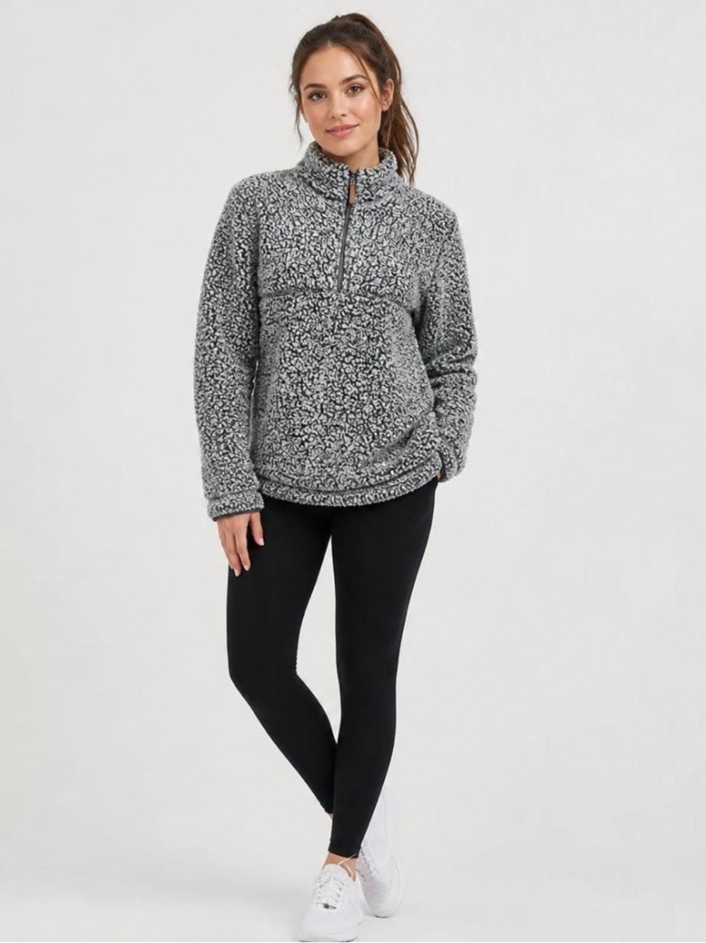Heather Gray Sherpa Quarter Zip Pullover Women’s Size Medium